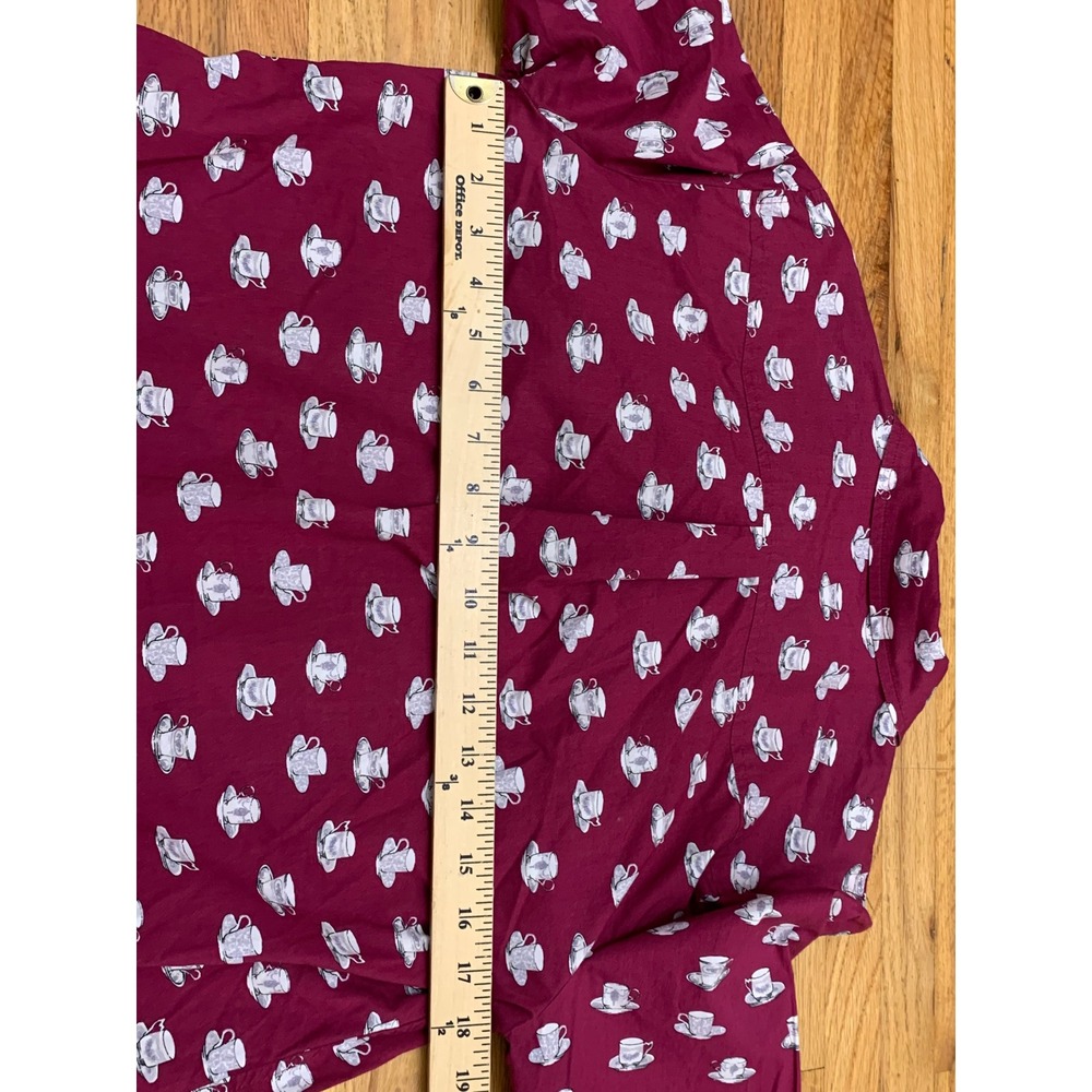Talbots Women's Burgundy Teacup Print Cotton Button Down Shirt M Long Sleeve - Picture 7 of 9